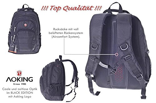 City Rucksack Schule Arbeit & Freizeit Bag Schulrucksack Sportrucksack Backpack Laptoprucksack Laptopfach 17″ – schwarz (HN49031) - 3
