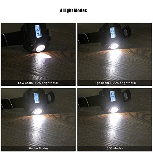 LED-Uhr, wiederaufladbar, wasserdicht Armbanduhr Taschenlampe Handgelenk Lampe 4 Modus SOS Zeit Display mit Kompass für Laufen Bergsteigen Camping Überleben Wandern Jagd Patrol - 5