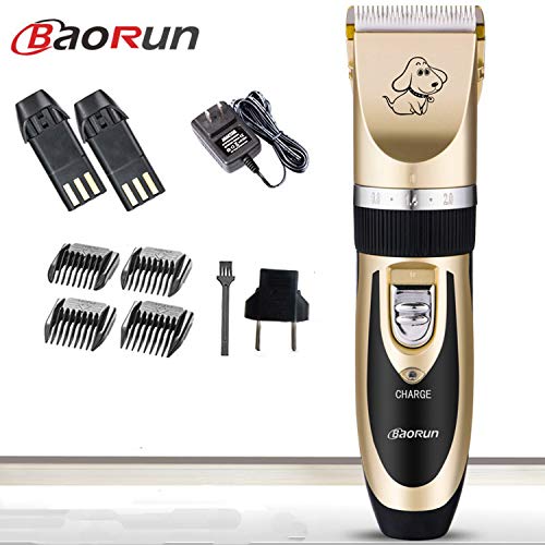 WEINAS® Cortapelo Eléctrico Profesional para Perro o Gato con Cargador/ Cable y Accesorios, Color Dorado