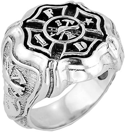 Little Treasures - Bold Sterling Silver Firefighter Maltese Cross Ring