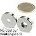 Produktbild Ringmagnet Ø 20,0 x 4,5 x 4,0 mm N42 Nickel mit Senkung aus Neodym, Nordpol auf der Senkungsseite, zum Anschrauen, schraubbar