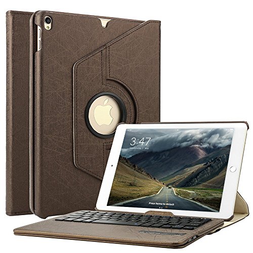 BORIYUAN Apple Ipad 4 Ipad 3 Ipad 2 Leder Case Leder Hülle Bluetooth Tastastur Keyboard(Deutsch QWERTZ) mit Displayschutzfolie für Ipad 4/3/2 (360 Grad-Umdrehung Braun)