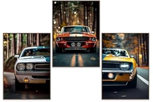 GrowArt - Set de 3 posters de Muscle Cars au format A3 sans cadre | impression photo de haute qualité | décoration murale exceptionnelle pour les amateurs de voitures cultes