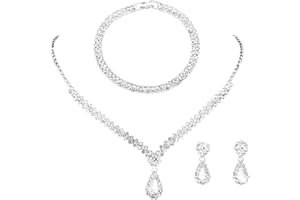 TOEECY Parure Bijoux Mariage Entrelacé Cristal Brillant Collier Bracelet Boucles D'oreilles Pendantes Femme Cérémonie