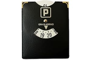 GUTEINTE Disco Orario Parcheggio, Disco Ora di Arrivo 8-20, Disco Orario Europeo Unificato, Chip del Carrello, Similpelle con Rifiniture Cucite (Nero)