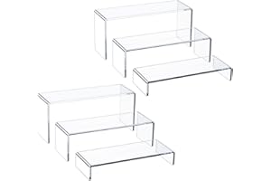HIIMIEI Acrylic Display Risers, 2 Sets 6 Pcs 12" Large Acrylic Risers, Thickened to 5mm Clear Rectangular Display Stand for Cupcake Dessert Stand, Collections Products Display Shelf for Pop Figures