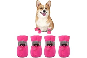 COYUN 4 pcs Stivali per Cana Paw Protector, Calzini Antiscivolo per Cani, Scarpe per cane con Cinghie Riflettenti, scarpa per Regolabili, scarpa per protettori delle Zampe per cane, Rosa rossa