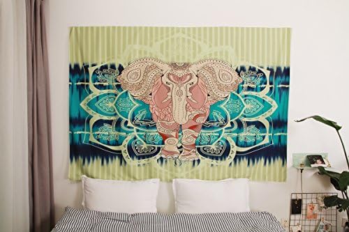 [Flash Sale]Premium Quality Bohemian Mandala Elephant Tapestry by VARANO – HD No-Fading Digital Printing – Clear Patterns &amp; Vivid Colors (Blue and Green)