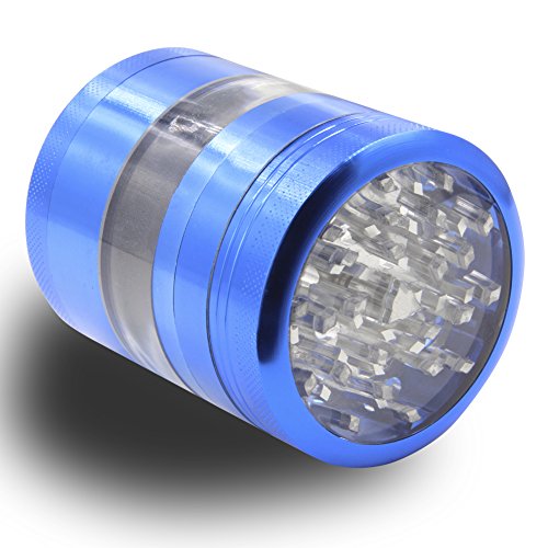 DCOU großen Guten Qualität CNC Aluminium Gewürze Tabak Schleifer Pollen Grinder Crusher Transparente Mühle Ø63mm 4-teilig mit pollen fänger (Blau) - 2
