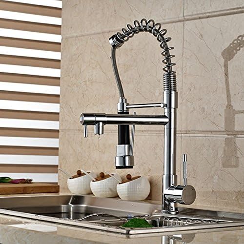 CZOOR And Retail Chrome Brass Spring Kitchen Faucet Pull Down Sprayer Single Handle Hole Vessel Sink Mixer Tap
