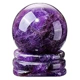 Crystaltears Amethyst Healing Crystal Gemstone Ball Polished Natural Quartz Crystal Stone Sphere Ornament For Reiki Healing Divination Meditation Feng Shui Home Office Decor Crystal Gift 1.18”