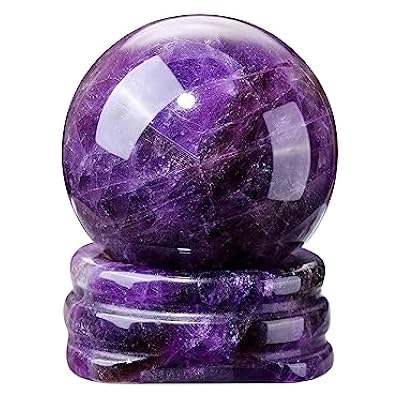 Crystaltears Amethyst Healing Crystal Gemstone Ball Polished Natural Quartz Crystal Stone Sphere Ornament For Reiki Healing Divination Meditation Feng Shui Home Office Decor Crystal Gift 1.18”