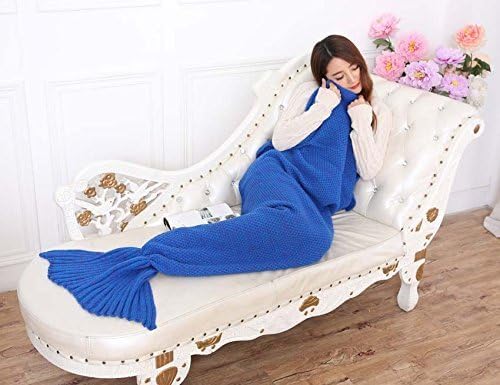 TBOOM Mermaid Tail Blanket Knitting Pattern Handmade Ultra Soft &amp; Super Cool Portable &amp; Convenient Adult Style for Sofa, Bed linens, Camping , Business Trip and Travelling Perfect Gift Choice (180*90cm (73.46 inch x36.7 inch) Adults Girls)