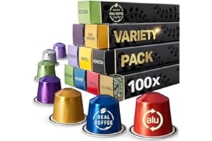 REAL COFFEE GREAT TASTE. EVERY DAY Variety Pack: 100 Nespresso Compatible Pods. 9 Different Varieties With Coffee Capsules