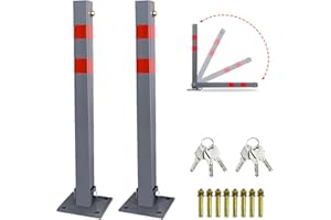 Ansobea 2 postes de aparcamiento con 3 llaves plegables de bloqueo, de acero para estacionamiento con tiras reflectantes, juego de postes de bloqueo