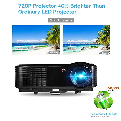 HD Heimkino LED Beamer 1280*800 Pixel 2500 Lumen 720P / 1080P Video LCD Projektor Tragbar 25-200″ Bildschirm für iPhone / Laptop / Smartphone / PS4 / ATV mit HDMI / VGA Kabel Eingebaut Lautsprecher - 2