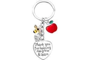 Waeceip Thank You Gifts For Teacher Key ring Teaching Assistant, Nursery Teacher Keyring Appreciation Teacher Gift Keychain Key chain Thank You For Helping Me Grow & Learn Silver