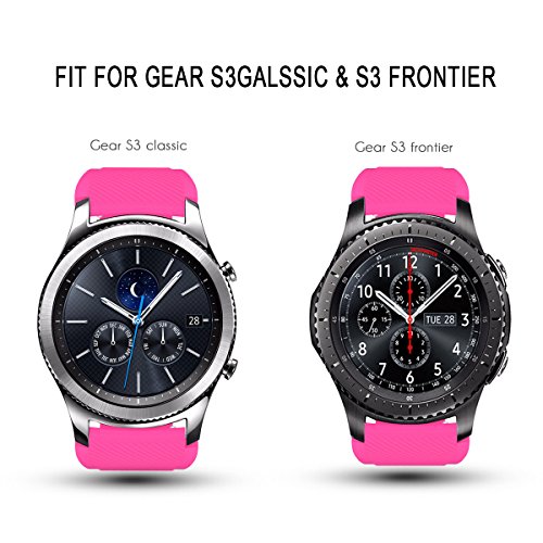 AMERTEER Samsung Gear S3 Frontier / Classic / Moto 360 2nd Gen 46mm Watch Armband – Silikon Sportarmband Uhr Band Strap Erstatzband Uhrenarmband für Samsung Gear S3 Classic Samrtwatch, Nicht für Gear S2 Classic, Hot Pink - 5