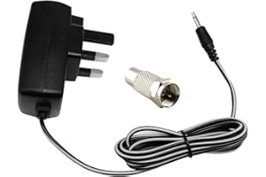 WICAREYO Power Supply with RCA to F Adapter Compatible for Atari 2600,Power AC Adapter UK Plug Cable with RF Coax Male to RCA Female Connector Compatible for Atari 2600