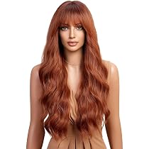 Vomella Orange Perücke – Lange, Lockige Damenperücke Mit Pony, 66 Cm, Für Party & Cosplay
