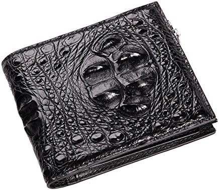 GAVADI Mens Genuine Crocodile Leather Bifold Wallet With Money Clip Black Head Skin