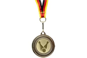 GESCHENKE-FABRIK Pokal-Fabrik.de - Set di 10 medaglie da bowling in metallo, per cerimonie di vittoria, medaglie per bambini con fascia tedesca e emblema per club e tornei