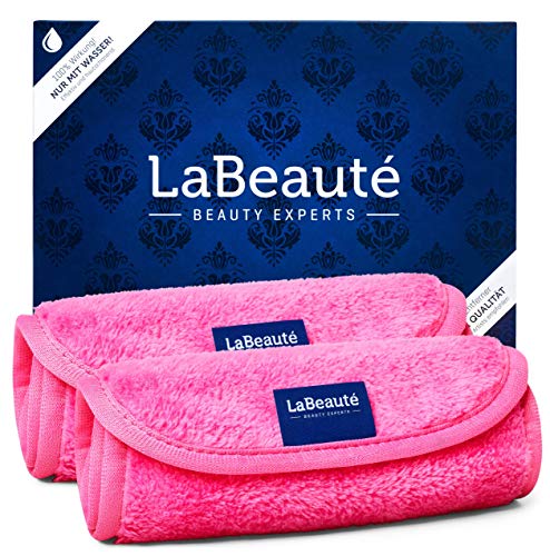 LaBeauté Toalla desmaquillante cara 2 unidades - Limpieza facial y desmaquillante facial - Toalla microfibra lavable y reutilizable - (40 x 18 cm - Rosado), grande