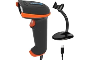 Tera Lecteur de Codes à Barres Filaire 1D 2D QR avec Indicateur de Niveau de Batterie Scanner de Codes-Barres Imprimés Numériques Douchette Antipoussière, Etanche, IP65 Plug and Play, Modèle D5100Y-Z