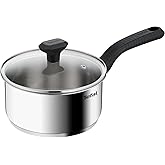 Tefal Comfort Max 18cm Stainless Steel Saucepan with Glass Lid, Durable Cookware for Healthy Cooking, Induction Compatible, E