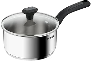 Tefal Comfort Max 18cm Stainless Steel Saucepan with Glass Lid, Durable Cookware for Healthy Cooking, Induction Compatible, Ergonomic Stay-Cool Handle, C9732304