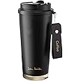 John Smith Coffee Cup Travel Mug Insulated with Ceramic Coating 16oz Coffee Tumbler Cup with Flip Lid Spill Proof Leak Proof for Travel Office School Party Camping (Black)