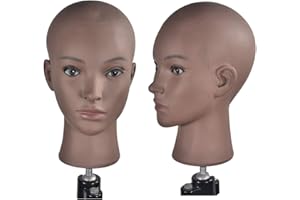 DAVINONA Training Head Cosmetology Mannequin Head Professional Bald Manikin Head for Wigs Making and Display Doll Head with Free Clamp