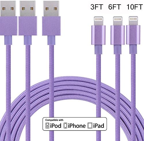 3 Packs 3FT 6FT 10FT Charging Cable Nylon Braided Fabric Charging & Sync Data Charger Cord for Phone X/8/7/6s plus, 6s, 6 plus, 6, 5s, 5c, 5, And More Devices