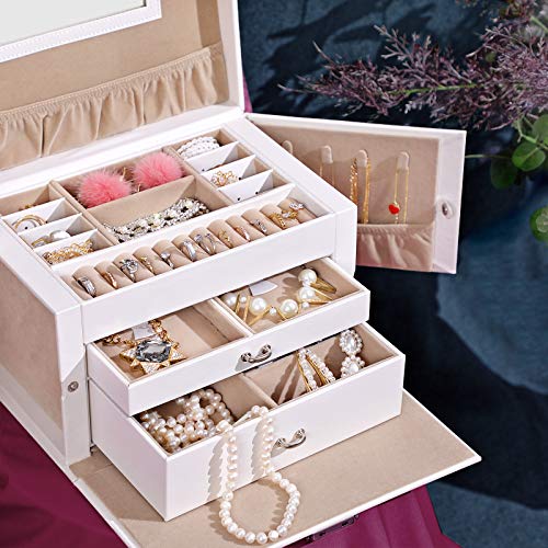 Songmics Schmuckkästchen Schmuckkoffer Abschließbar Spiegel 4 Hacken JBC121W - 4