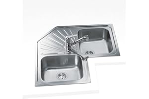 TEKA Fregadero de Dos Cubetas con Escurridor en Acero Inoxidable 18/10, Profundidad 190mm, Válvula Canasta 3 ½” + Sifón, Mueble 90cm, Modelo Angular 2C SF