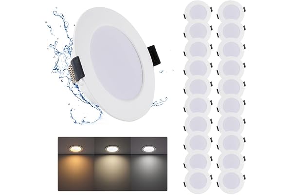 20 Pack LED Downlight Platt 7W IP44 3CCT 630LM Öppningsstorlek: Ø95-110mm | Grebeam LED infällda spotlights 230V Varmvit Neutralvit Kallvit 3000K/4000K/6000K LED Takspotlight för Badrum Kök Vardagsrum