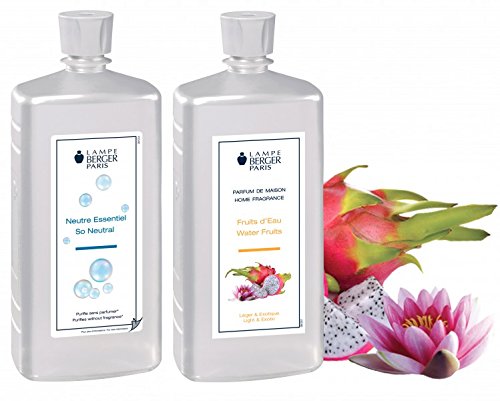 Lampe Berger Vorteilsset - 2 Düfte - 1000 ml Neutral und 1000 ml Drachenfrucht / Fruits d'Eau inkl. EO Shopping Bag