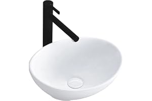 VBChome Lavabo piccolo 34 x 27 x 13 cm, in ceramica, colore bianco, ovale, lavabo, lavandino da appoggio, lavabo da appoggio, lavandino a cascata