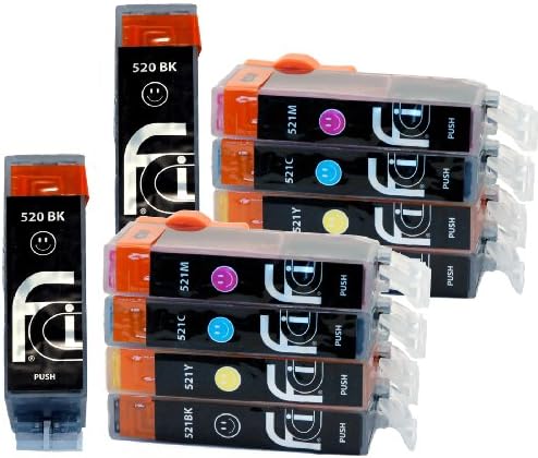 10x Canon PGI-520 / CLI-521 FCI Compatible Printer Ink Cartridges (Contains: 2x 520BK Large Black, 2x 521C Cyan, 2x 521M Magenta, 2x 521Y Yellow, 2x 521BK Small Black) Double Capacity Inks