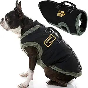 Gooby Military Dog Vest Zipper Closure Small Dogs, Black, Medium