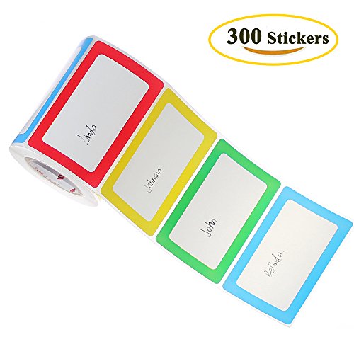 Benail Colorful Plain Name Tag Labels - 300 Stickers / 1 Roll - 3 1/2 X 2 1/4 --1 roll