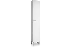 duehome | Mueble de Baño, Columna de baño 2 Puertas y 4 Patas, Modelo Inspire, Acabado en Color Blanco Brillo, Medidas: 30 cm (Ancho) x 182 cm (Alto) x 25 cm (Fondo)