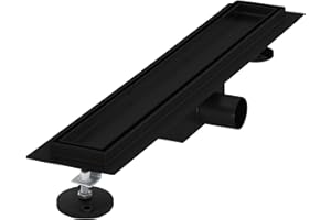 LuxeBath Canaletta per Doccia 50 cm 2 in 1 Drenaggio Piastrellabile in Acciaio Inossidabile Nero Canalina Scarico a Pavimento per Bagno Set Completo di Fissaggio Sifone a Canale con Filtro per Capelli