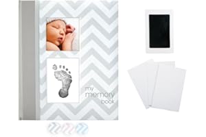 Pearhead P62200 Chevron książeczka dla niemowląt z poduszką do stempli Clean Touch, szary (teksty w języku angielskim), 1 sztuka (1 opakowanie)