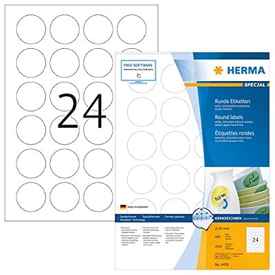 Herma 4476 Étiquettes movables/amovibles diamètre 40 A4 2400 pièces Blanc