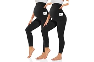 TNNZEET Legginsy ciążowe damskie, moda ciążowa, nieprzezroczyste, legginsy ciążowe, długie z kieszeniami do jogi