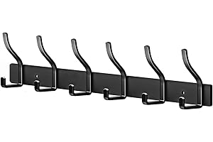 MEIJO Appendiabiti da Parete, Attaccapanni da Muro Attaccapanni da Parete Appendi Accappatoio Bagno Ingresso Cameretta Cucina (Nero, 6 Ganci)