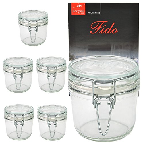 Bormioli Rocco Drahtbügelglas FIDO 6er Set, 350 ml, Einmachglas mit Bügelverschluss, inkl. Rezeptheft