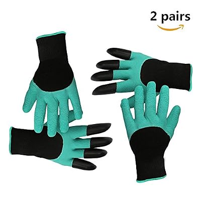 DegGod 2 paire Gants de jardin pour Creuser et Plantation, DegGod Plantes de pépinière Durable Anti maillant Sûr Gants de jardinage avec ABS-Plastique griffes pour Hommes et femmes Jardin et Maison Outil Gants, Meilleur cadeau pour Jardiniers