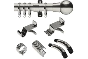 Swish Design Studio 28mm Bay Window Curtain Pole set Kit 3M, 300cm, Satin Steel Mondiale Finial